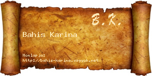 Bahis Karina névjegykártya
